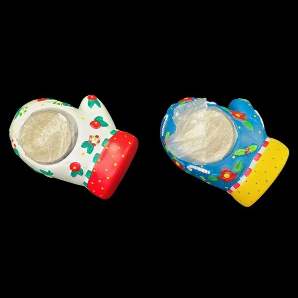 Mary Engelbreit Christmas Winter Mitten Tea Light Votive Candle Holders Set of 2